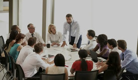 Group of corporate employees having a meeting